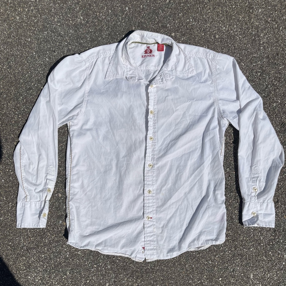 White racing button up shirt